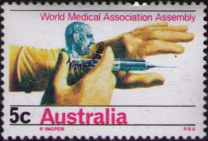Hand, syringe and bust of Hippocrates